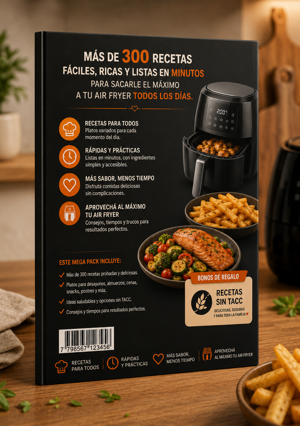 Mega Pack Air Fryer: +300 Recetas Fáciles + Bonos Exclusivos Sin TACC 🍟🔥