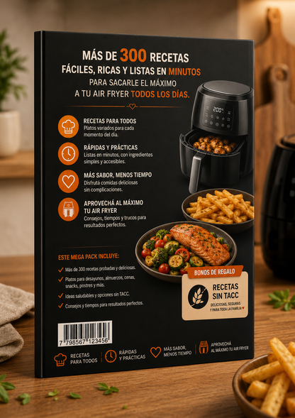Mega Pack Air Fryer: +300 Recetas Fáciles + Bonos Exclusivos Sin TACC 🍟🔥